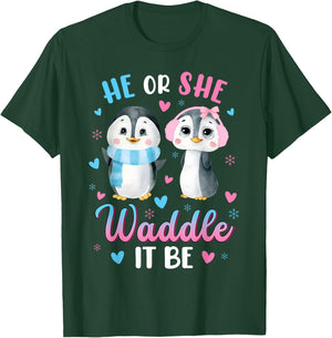 He or She Waddle It Be Gender Reveal Decorations Penguin T-Shirt - T-Shirt | Forest