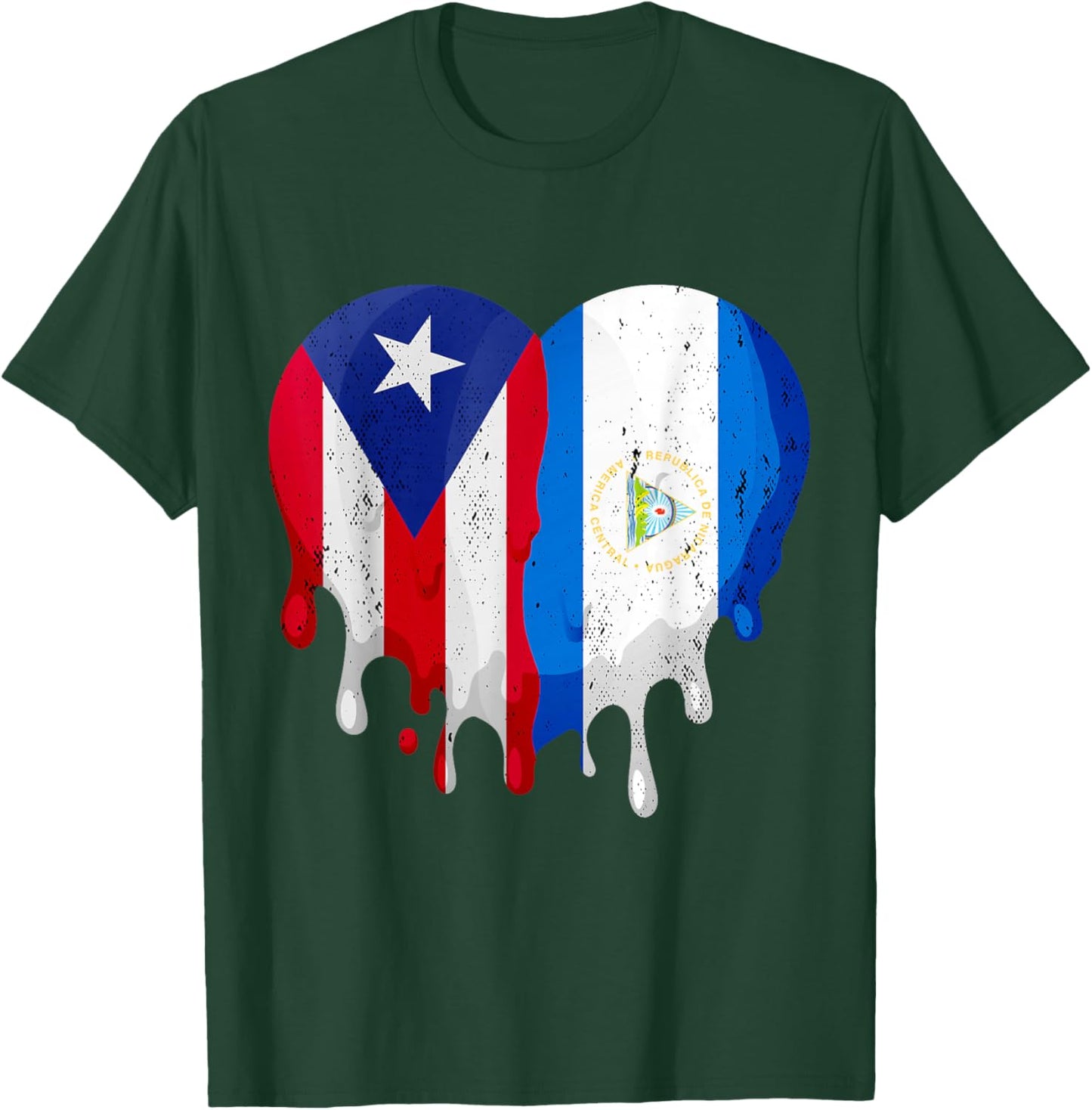 Puerto Rico Nicaragua Flag Heart Grown Patriot Country T-Shirt - T-Shirt | Forest