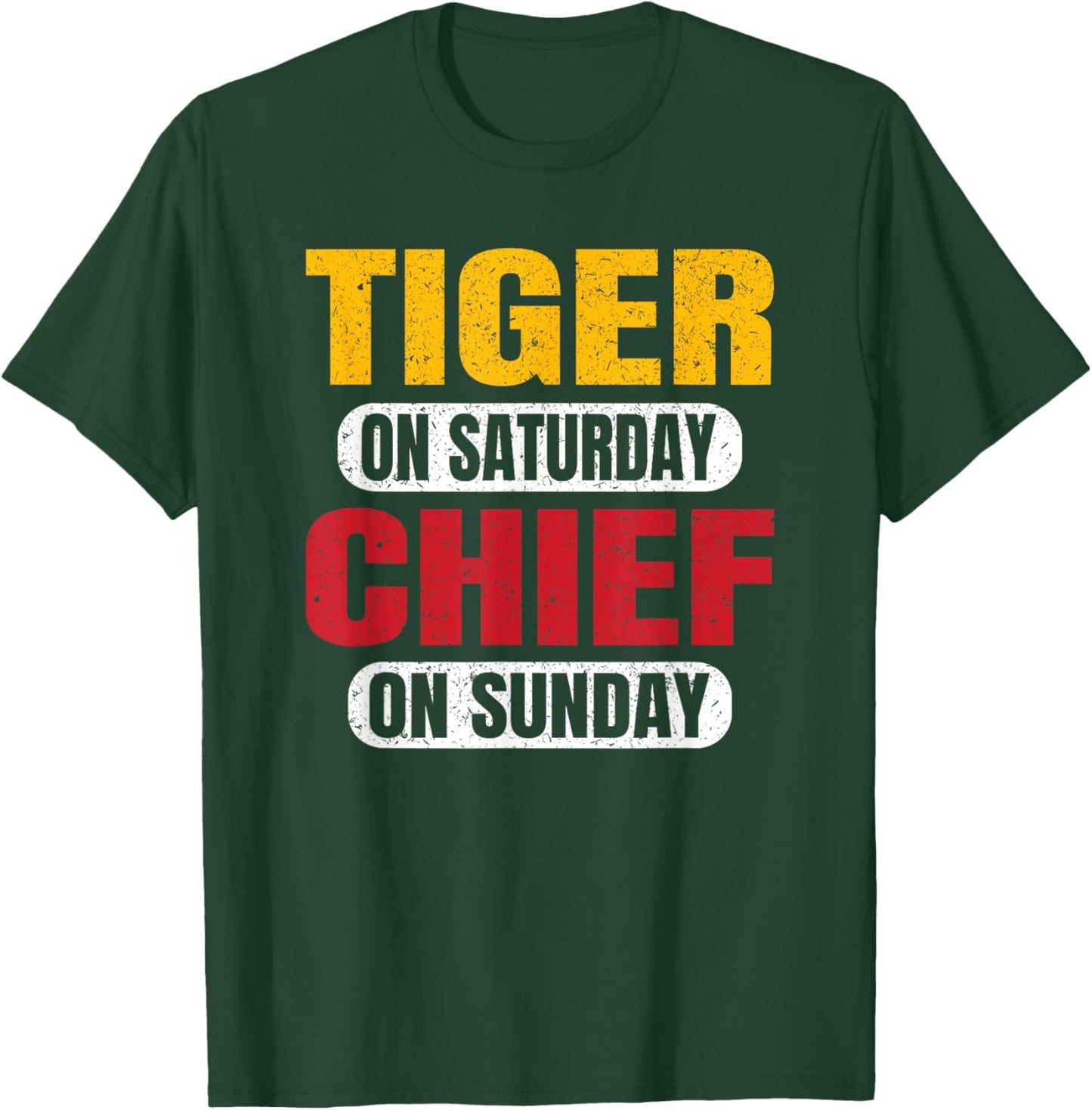 Tiger On Saturday Chief On Sunday Sports Fans Vintage Funny T-Shirt - T-Shirt | Forest