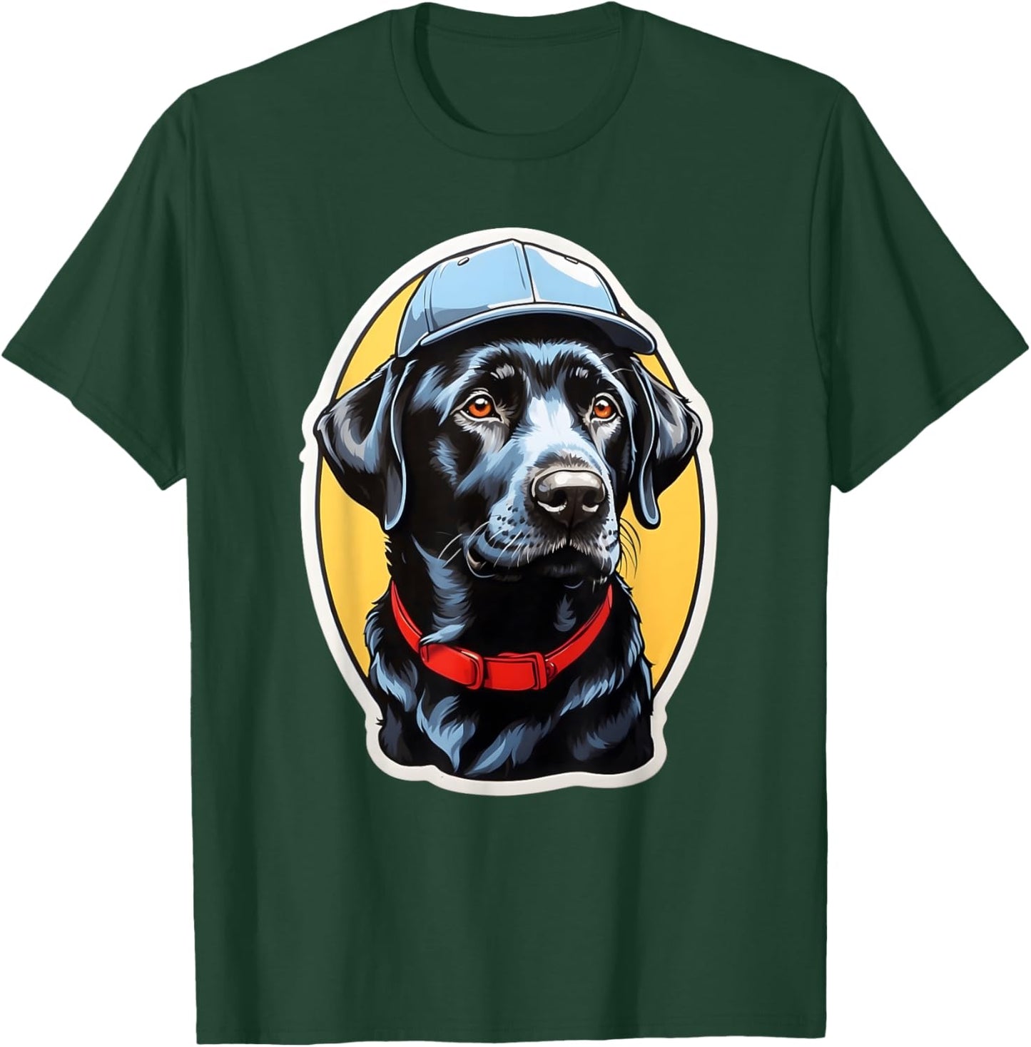 Baseball Bark - Black Lab Dog Wearing Baseball Hat Men Women Kids T-Shirt - T-Shirt | Forest