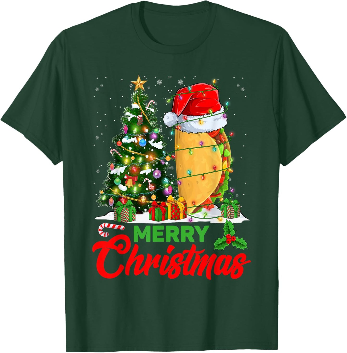 Funny Taco Christmas Tree Lights Mexican Food Lover Xmas T-Shirt - T-Shirt | Forest