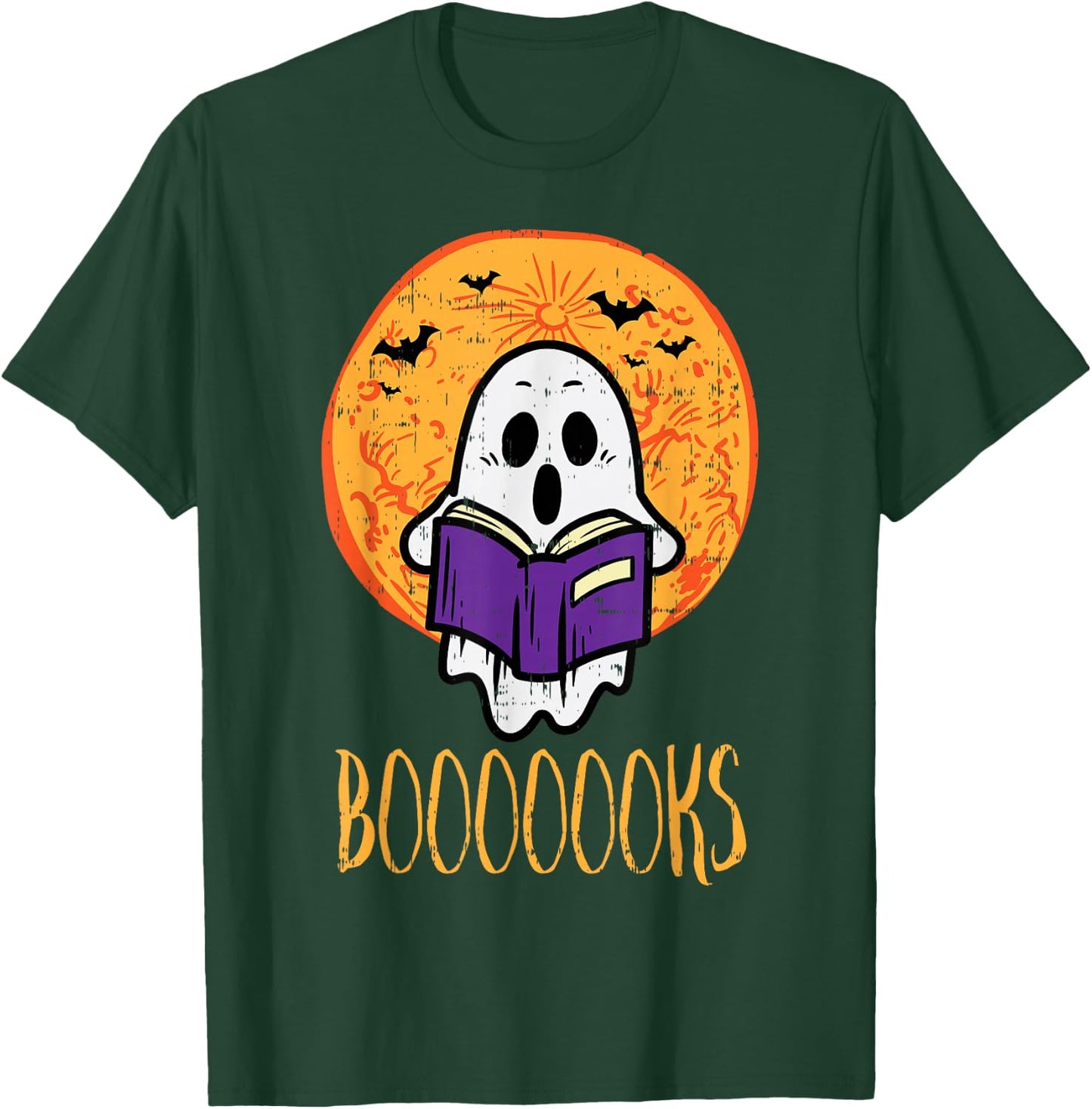 Boooks Moon Ghost Reading Halloween Bookworm Librarian Book T-Shirt - T-Shirt | Forest
