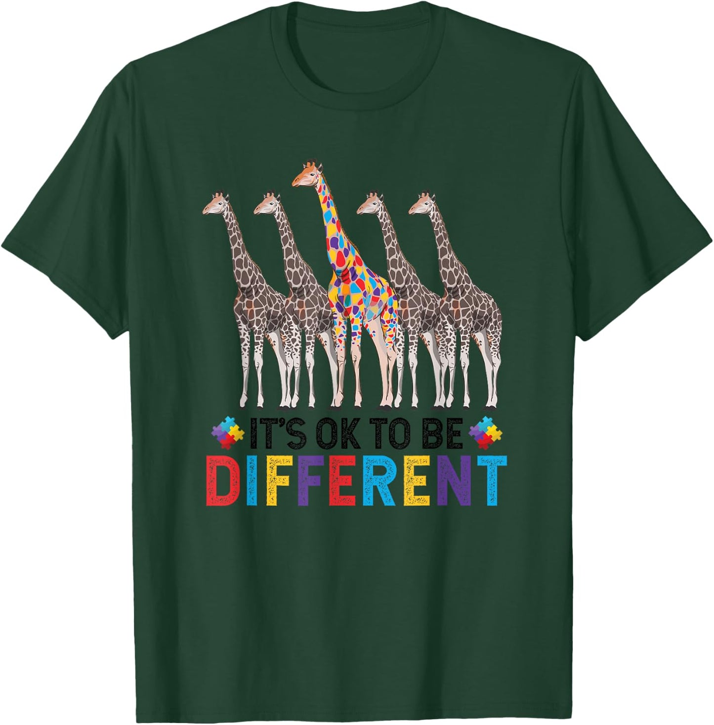 Autism Awareness Cute Giraffe Animal It's Ok To Be Different T-Shirt - T-Shirt | Forest