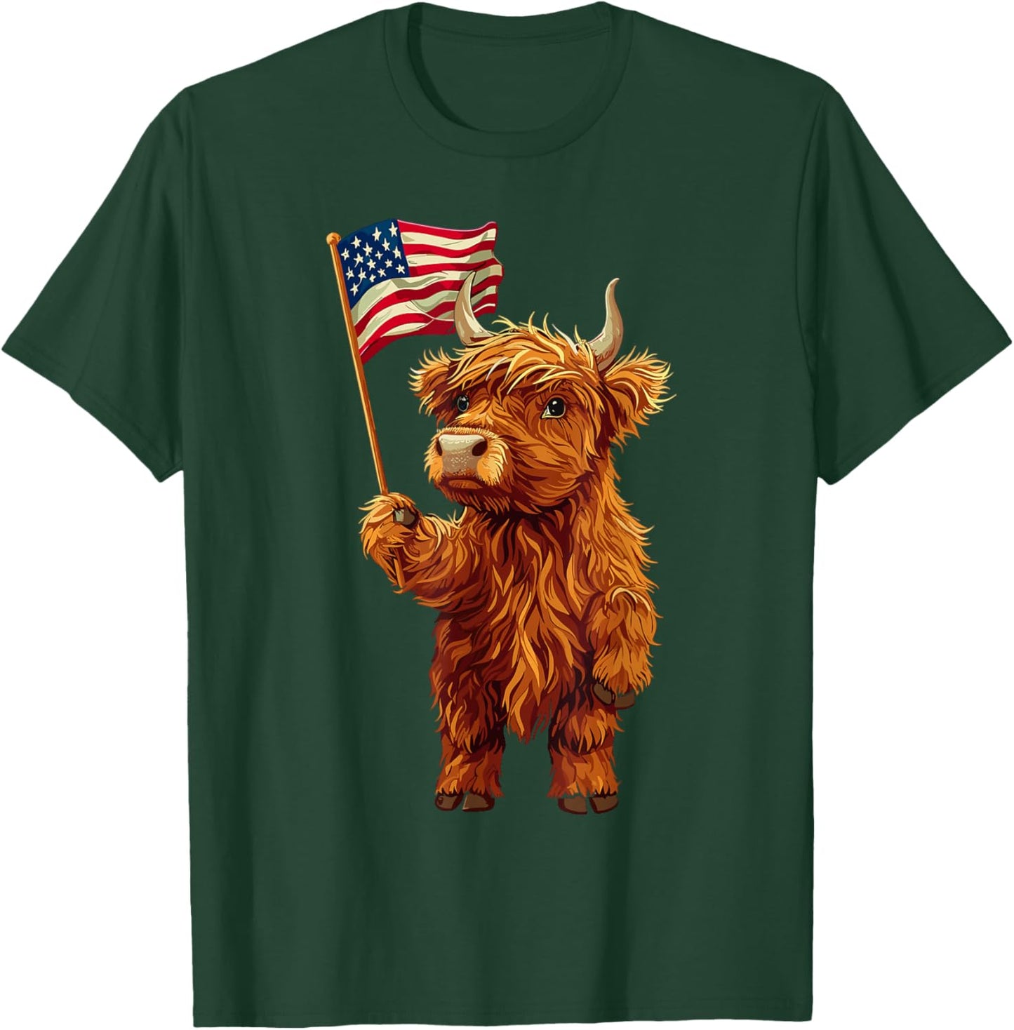 Highland Cow Patriotic Farmer 4th Of July USA American Flag Men T-Shirt - T-Shirt | Forest