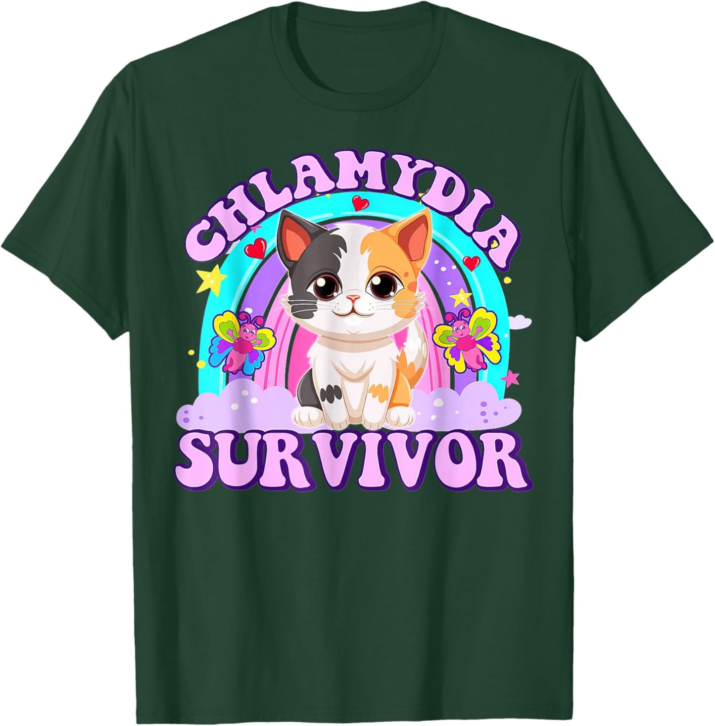 Chlamydia Survivor Cat Rainbow T-Shirt - T-Shirt | Forest