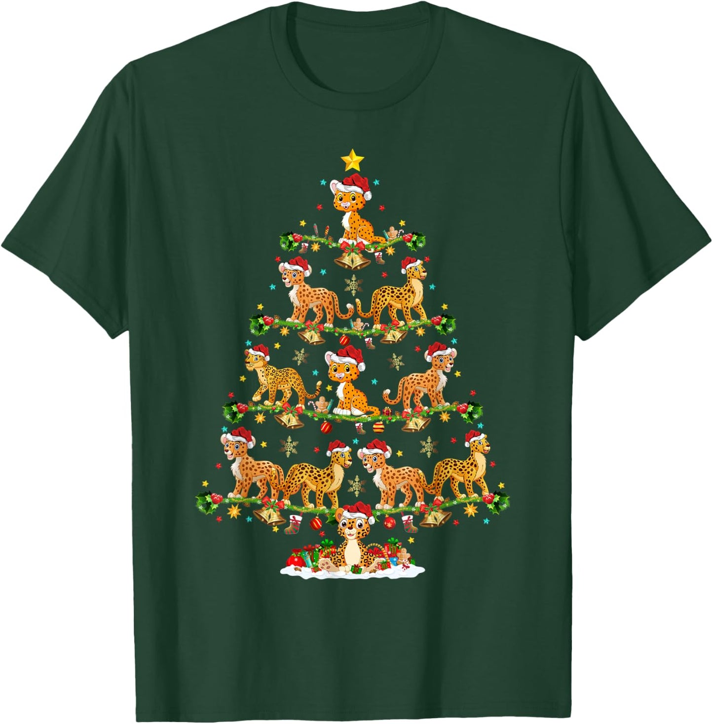 Cheetah Lover Lights Xmas Santa Cheetah Christmas Tree T-Shirt - T-Shirt | Forest