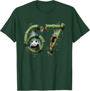 Six Seven Bamboo Design Panda Number 67 Jungle Art T-Shirt - T-Shirt | Forest