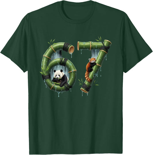 Six Seven Bamboo Design Panda Number 67 Jungle Art T-Shirt - T-Shirt | Forest