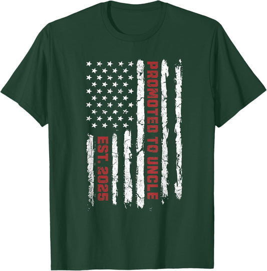 Promoted To Uncle US Flag, New Uncle 2025 American Flag Women Kids Men T-Shirt - T-Shirt | Forest