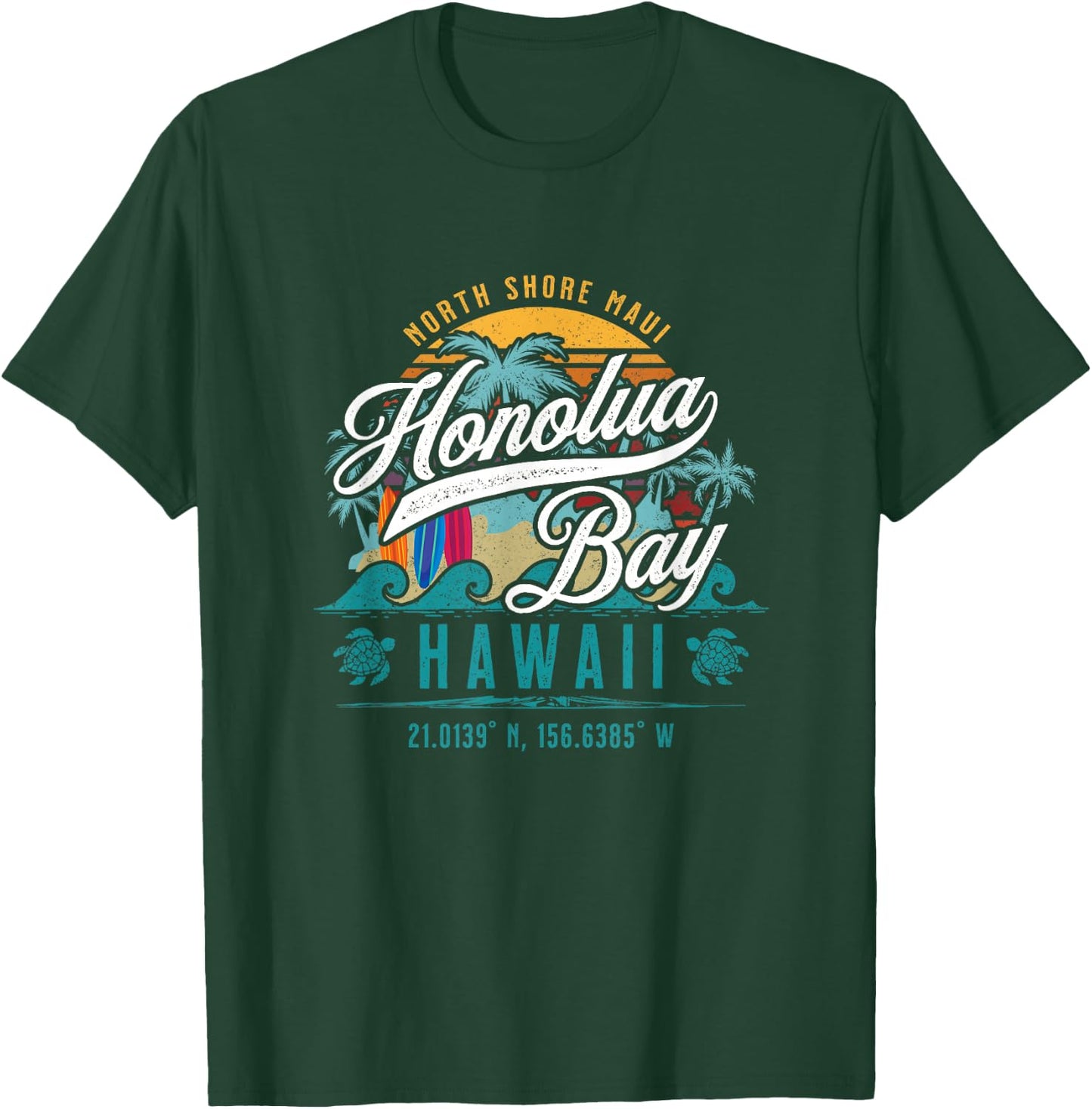 Honolua Bay North Shore Maui Hawaii Retro Sun Surf Snorkel T-Shirt - T-Shirt | Forest