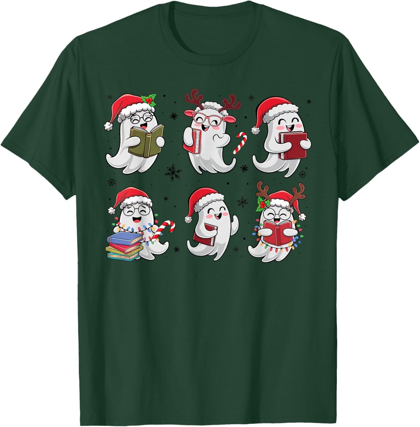 Funny Ghost Book Reading Christmas Books Lover Teacher Kids T-Shirt - T-Shirt | Forest
