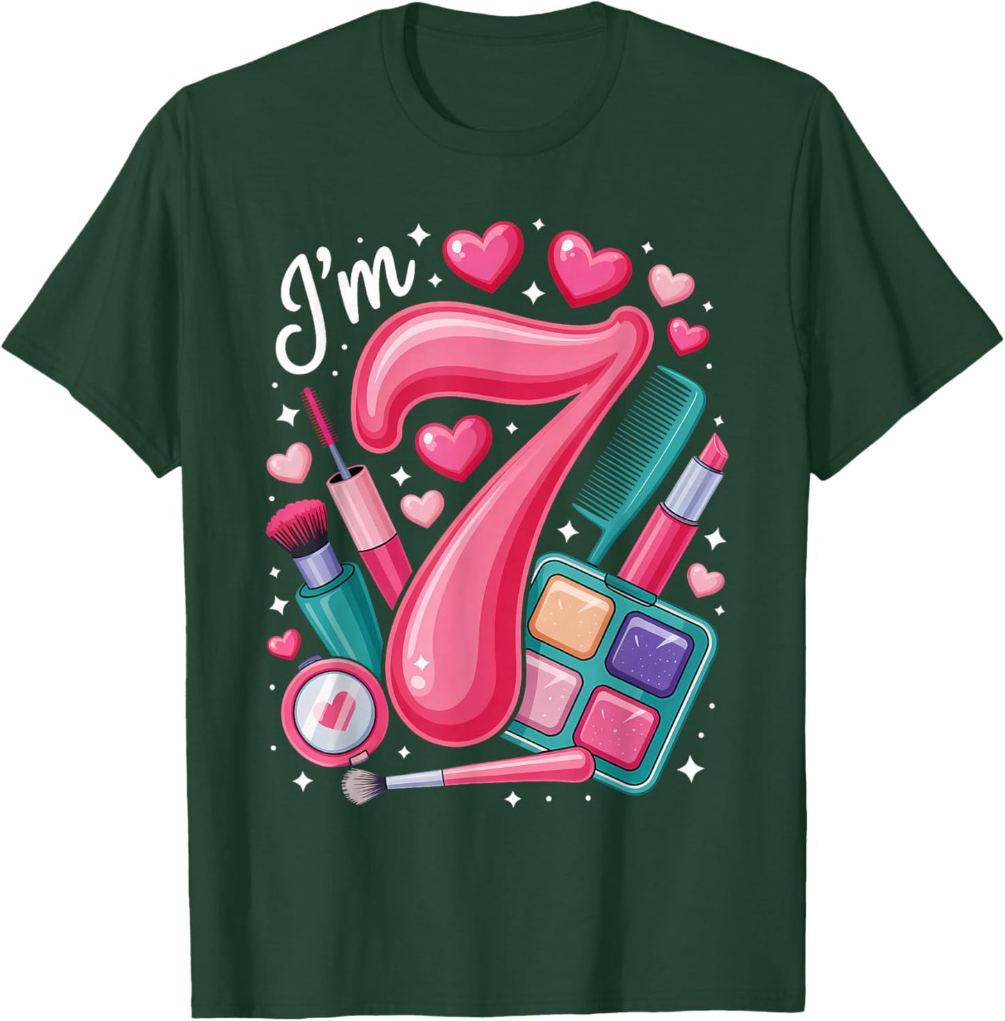 Spa Birthday Party I'm 7 Girls Makeup 7th Bday Kids Toddlers T-Shirt - T-Shirt | Forest