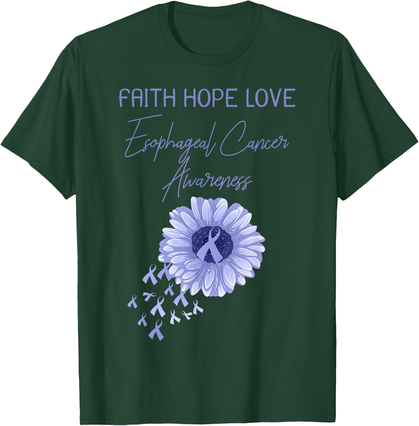 Faith Hope Love Esophageal Cancer Periwinkle Ribbon T-Shirt - T-Shirt | Forest