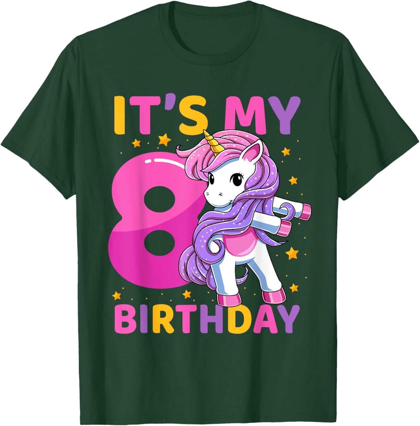 8 Years Old Unicorn Flossing 8th Birthday Party Girls Kids T-Shirt - T-Shirt | Forest
