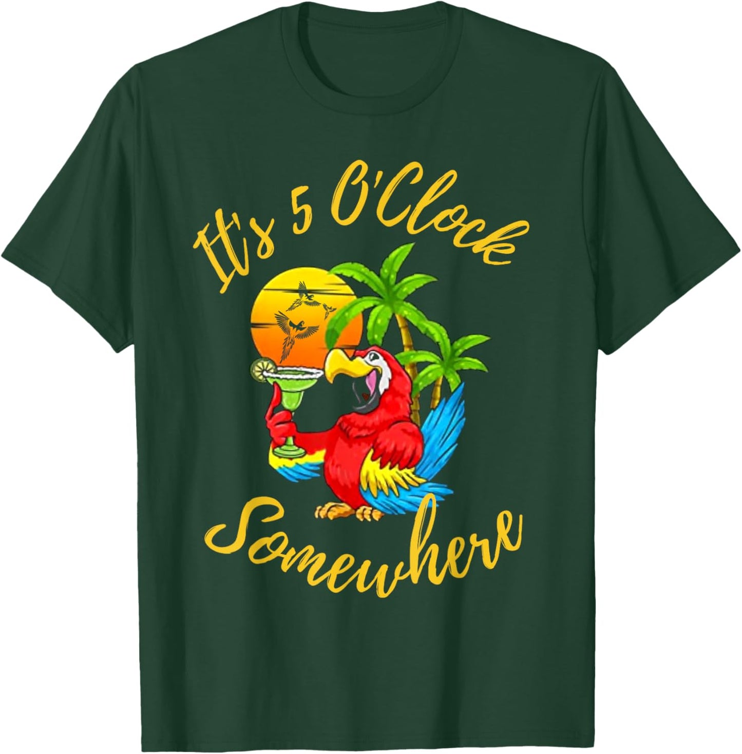 Beach Vacation Drinking It's 5 O'Clock Somewhere Parrots Men Women T-Shirt - T-Shirt | Forest