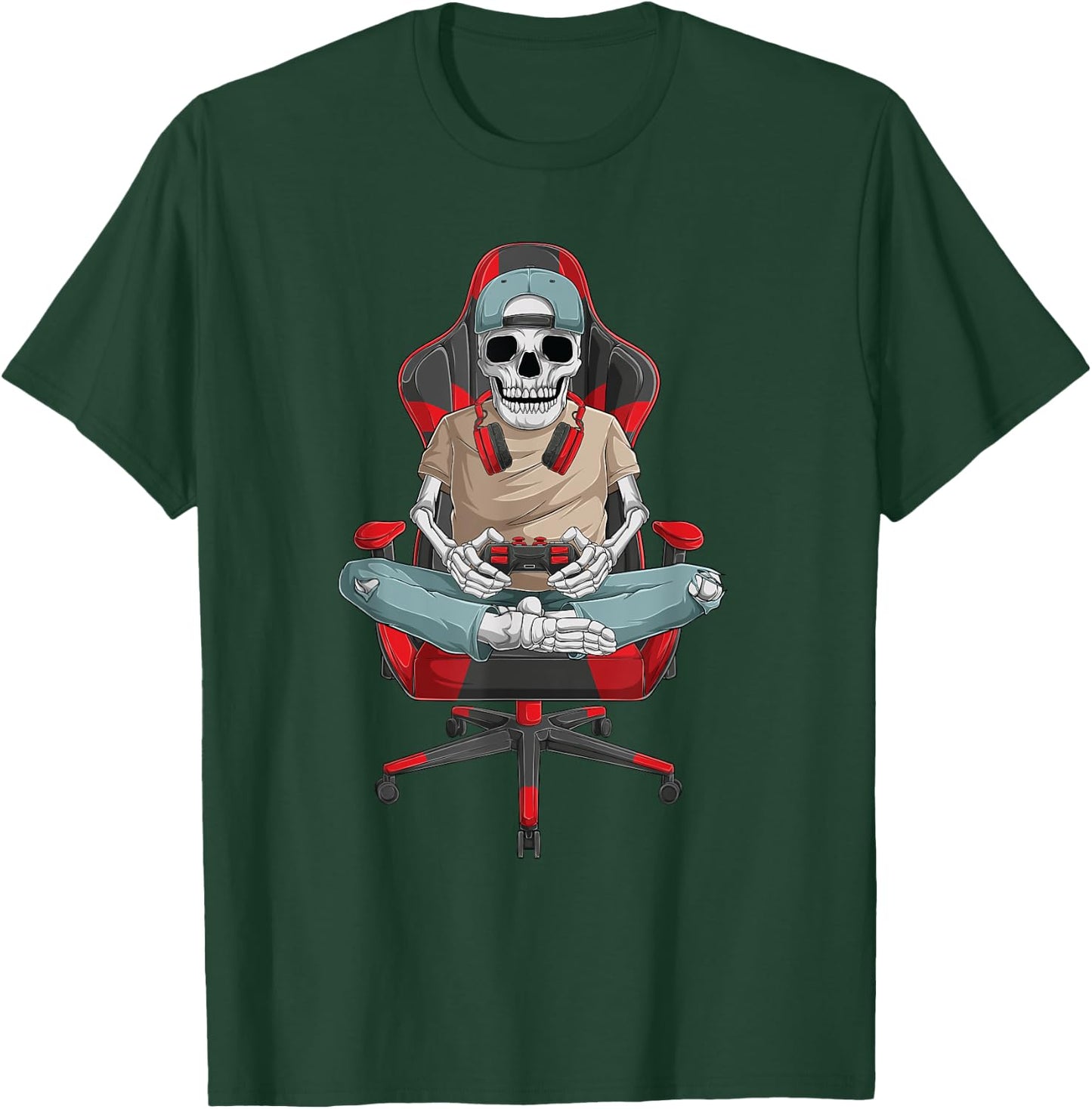 Halloween skeleton gamer video gaming boys men kids teens T-Shirt - T-Shirt | Forest