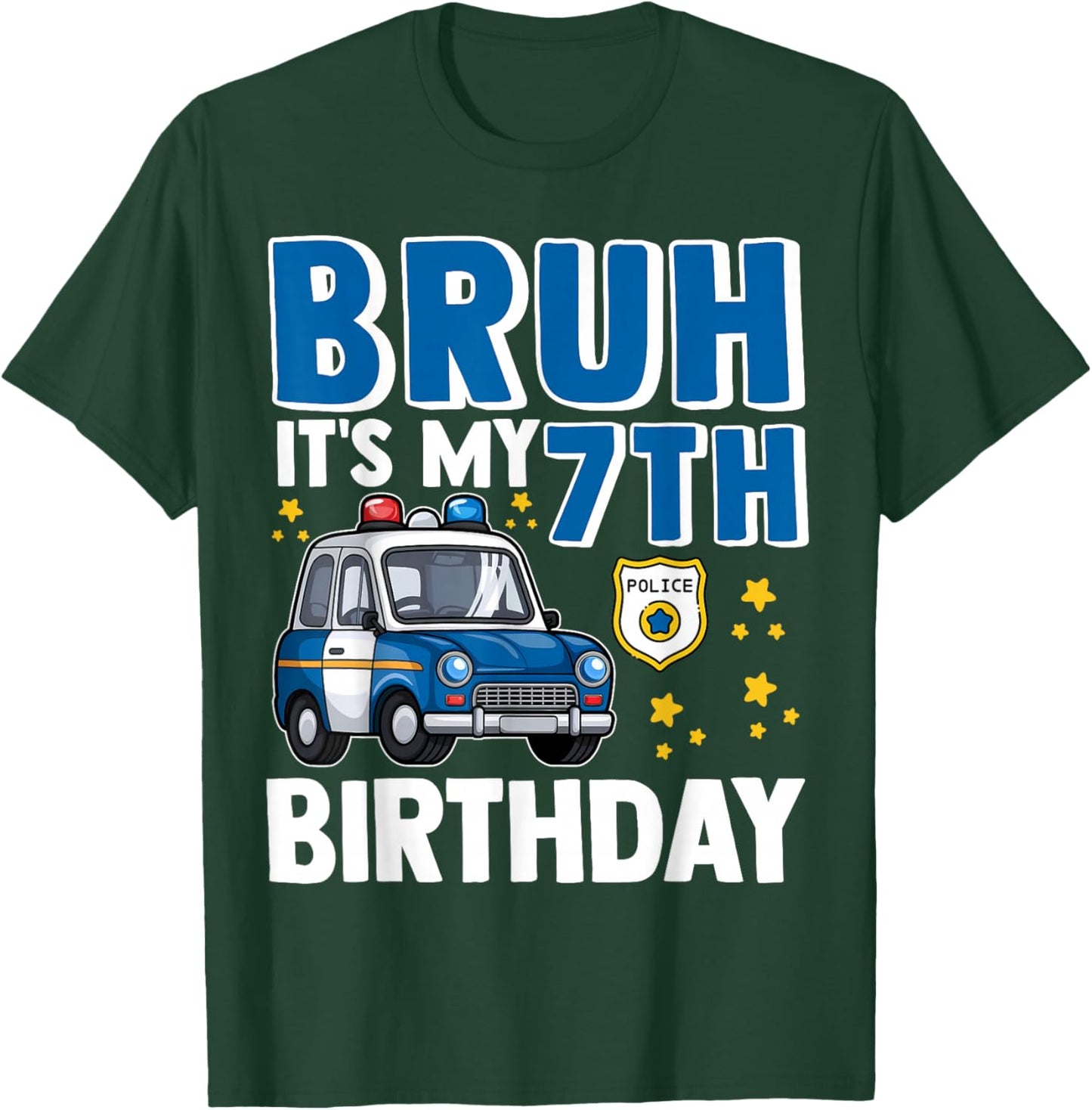 Seven 7th Police Car Birthday Boy Cop Policeman 7 Years Old T-Shirt - T-Shirt | Forest