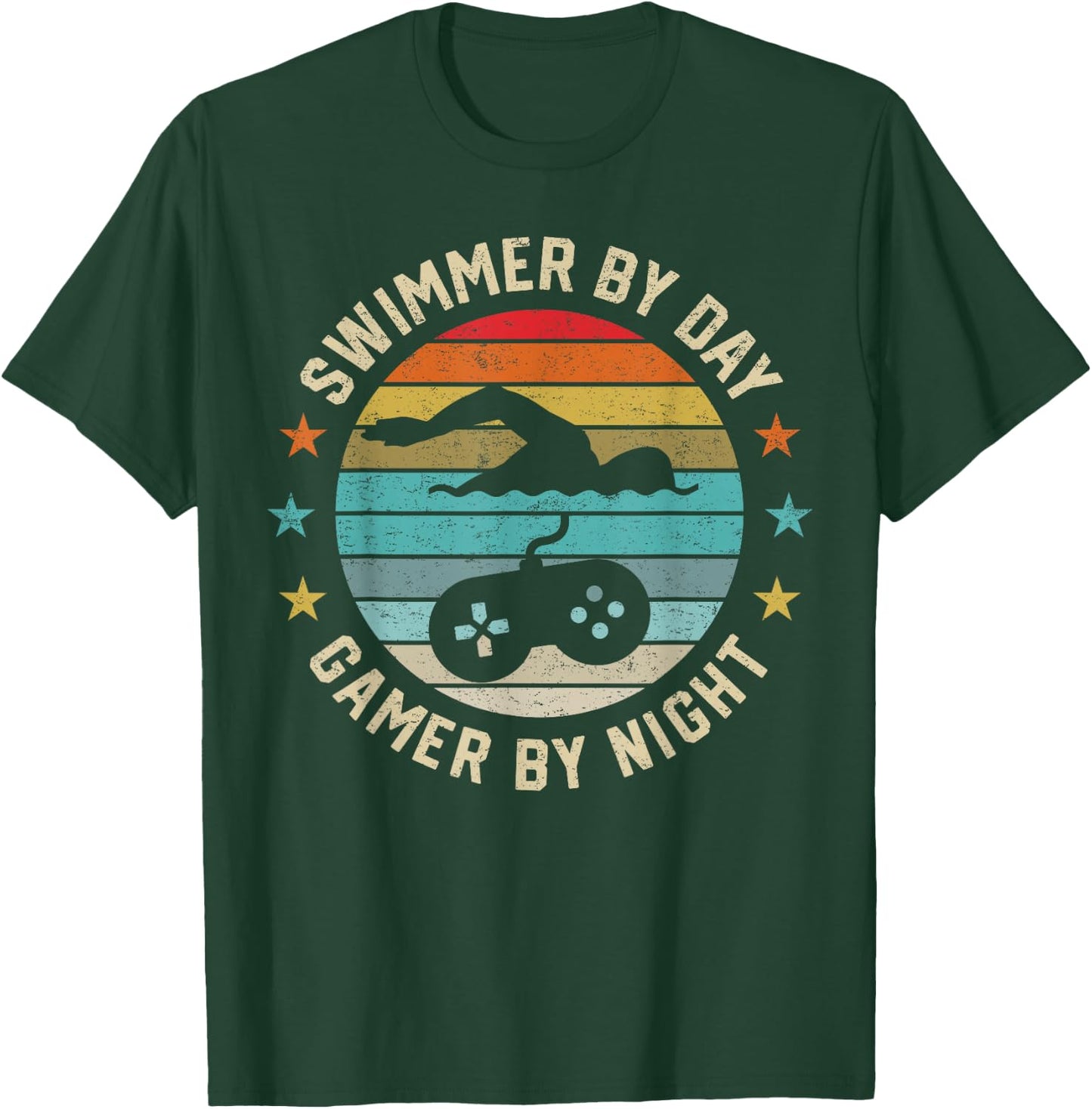 Swimmer by Day Gamer by Night Swimming Swim Lover Gaming T-Shirt - T-Shirt | Forest
