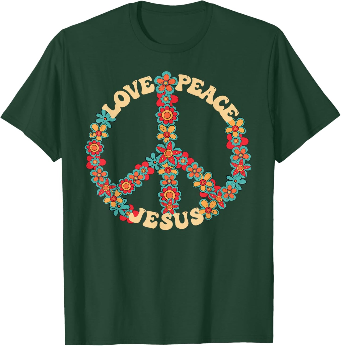 Love peace Jesus christian fun 60s 70s Costume Groovy Hippie T-Shirt - T-Shirt | Forest