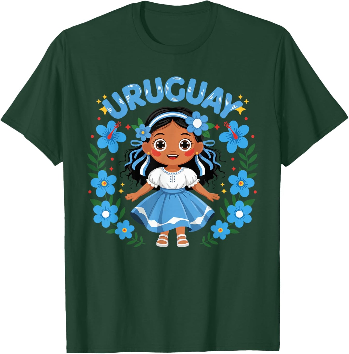 Uruguay Uruguayan Girl Traditional Dress Flowers T-Shirt - T-Shirt | Forest