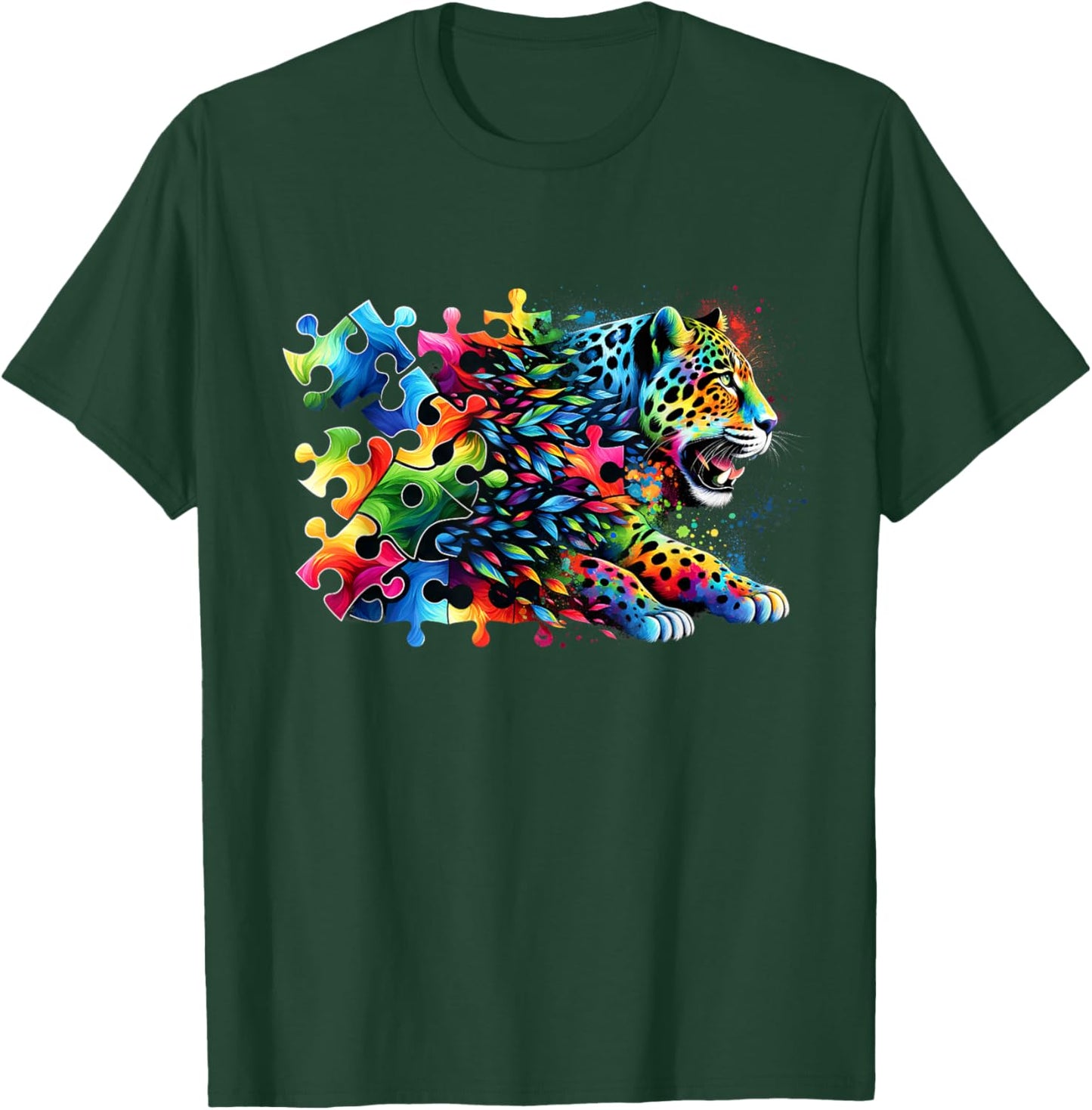 Jaguar Autism Awareness Month Autistic Colorful T-Shirt - T-Shirt | Forest