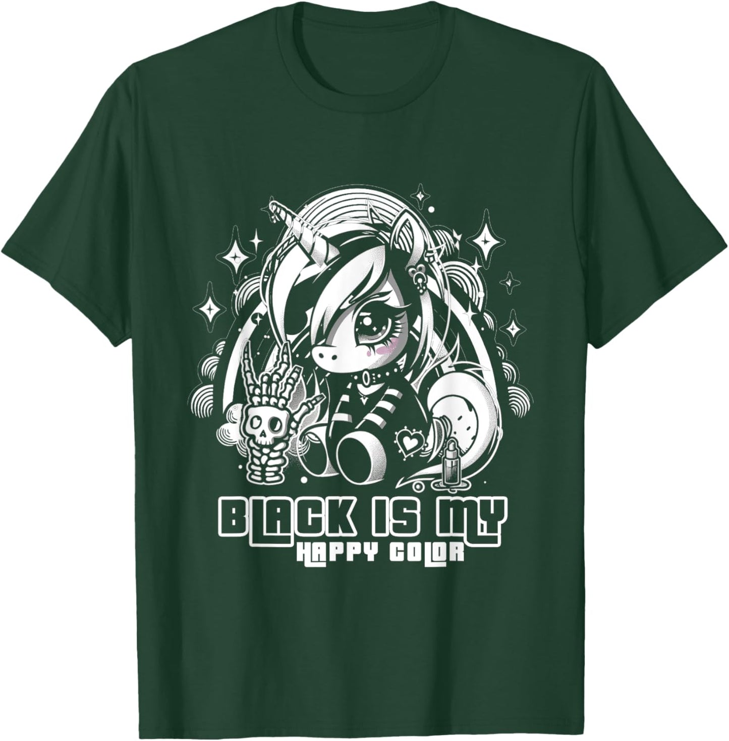 Black Is My Happy Color Goth Girl Emo Gothic Unicorn T-Shirt - T-Shirt | Forest