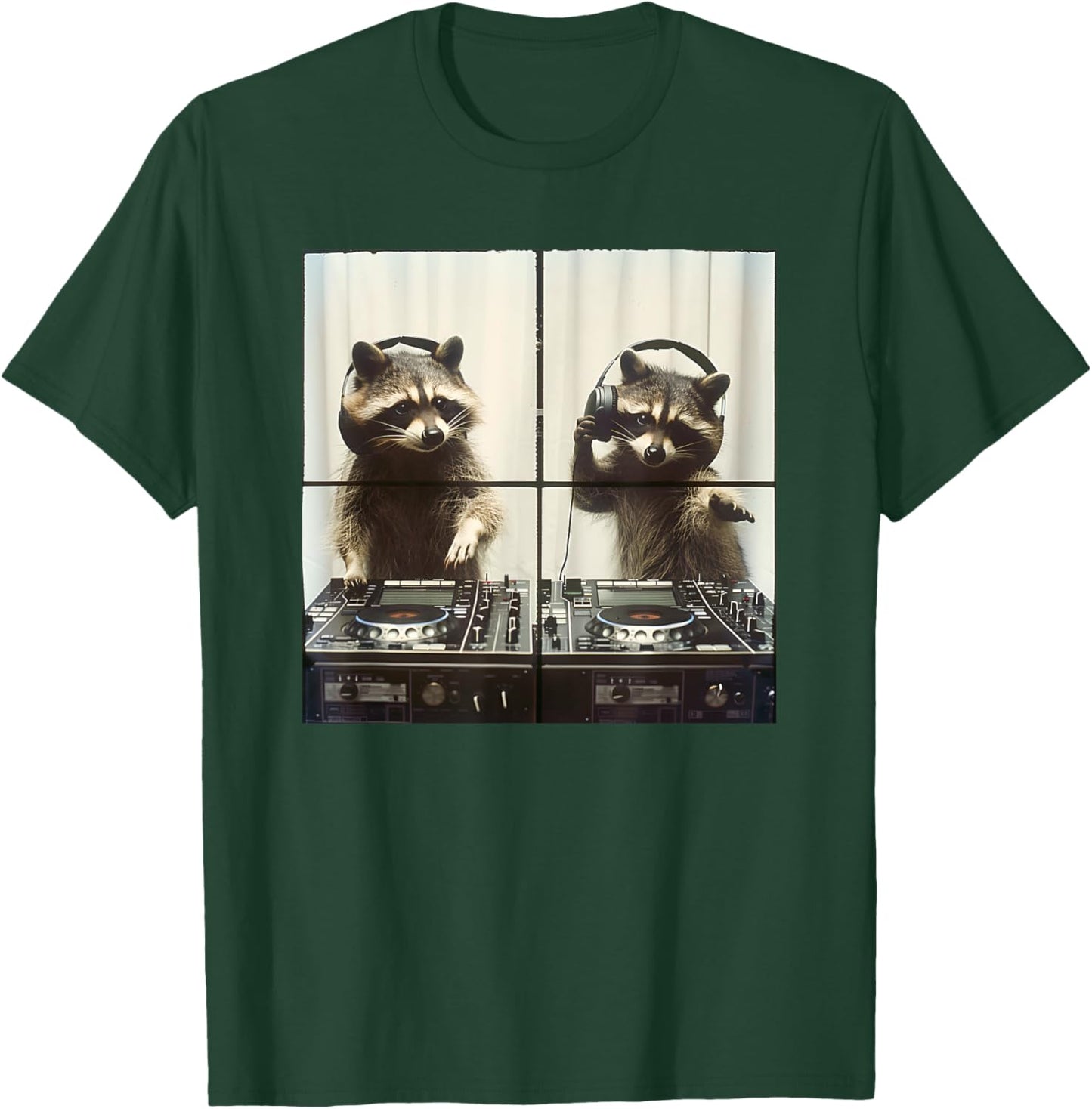 DJ Raccoon Vinyl Turntables 90s EDM Music Raccoon DJ T-Shirt - T-Shirt | Forest