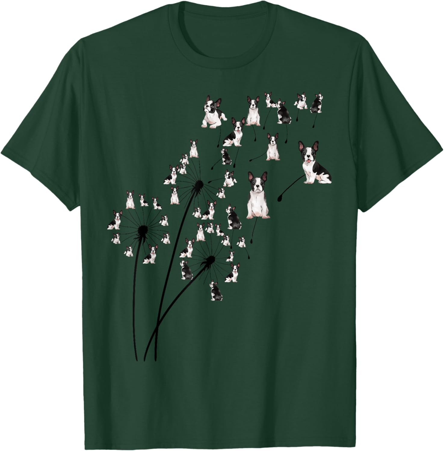 Dandelion Boston Terrier Flower, Floral Bostie Tree T-Shirt - T-Shirt | Forest
