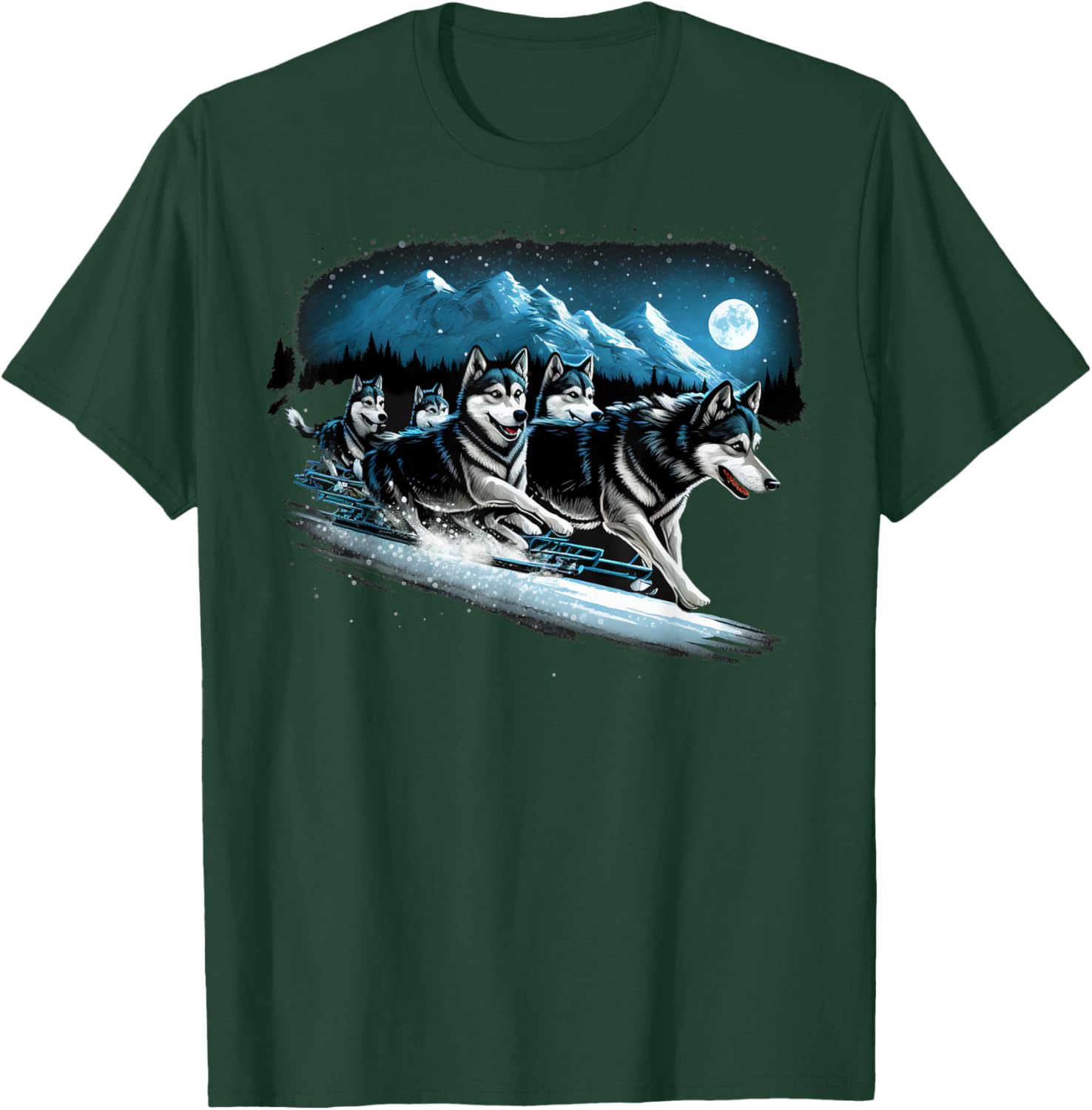 Siberian Husky Sled dogs pulling a winter sledge T-Shirt - T-Shirt | Forest
