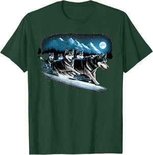 Siberian Husky Sled dogs pulling a winter sledge T-Shirt - T-Shirt | Forest