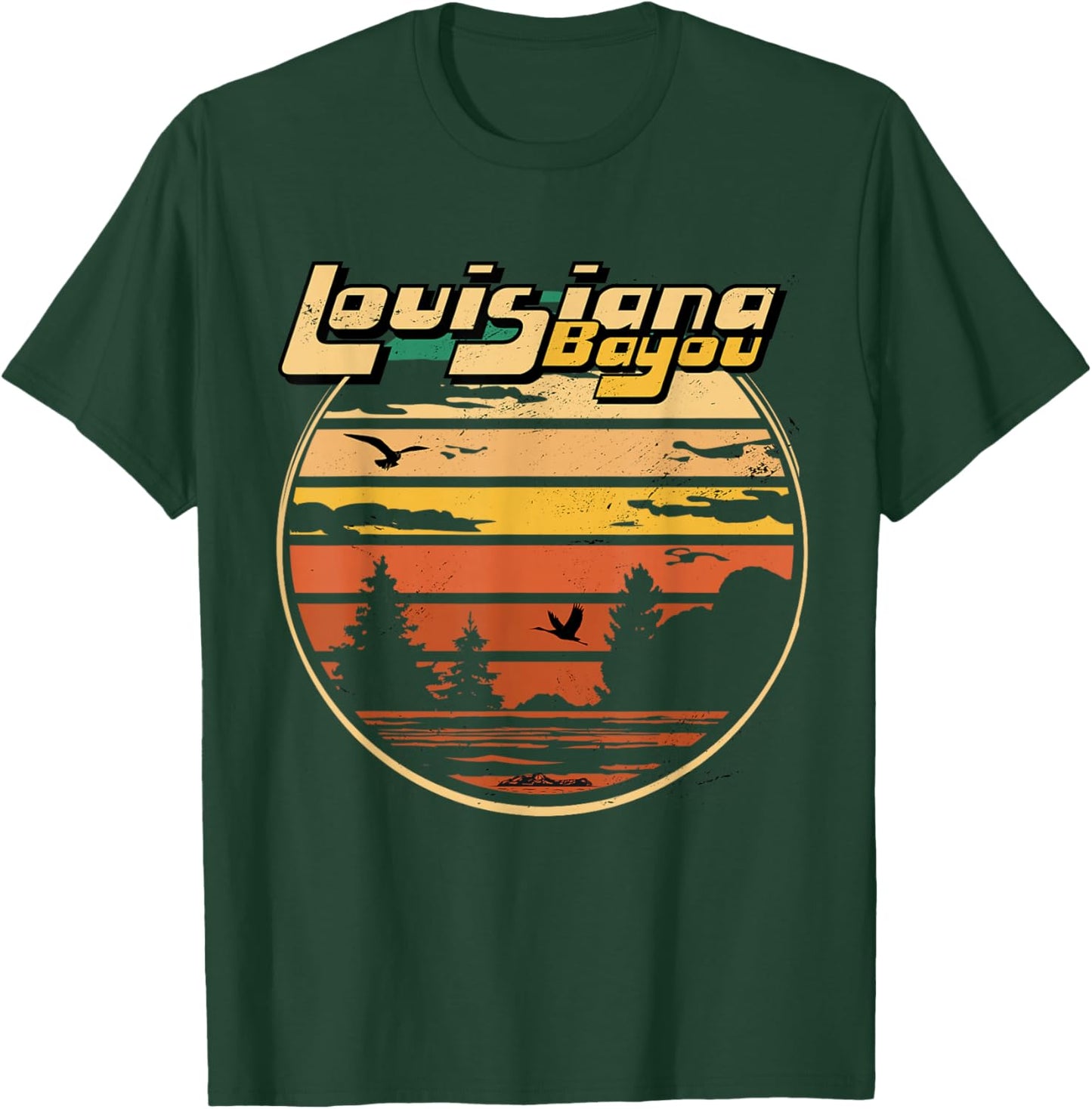 Louisiana Bayou Retro Vintage Distressed Swamp Landscape T-Shirt - T-Shirt | Forest