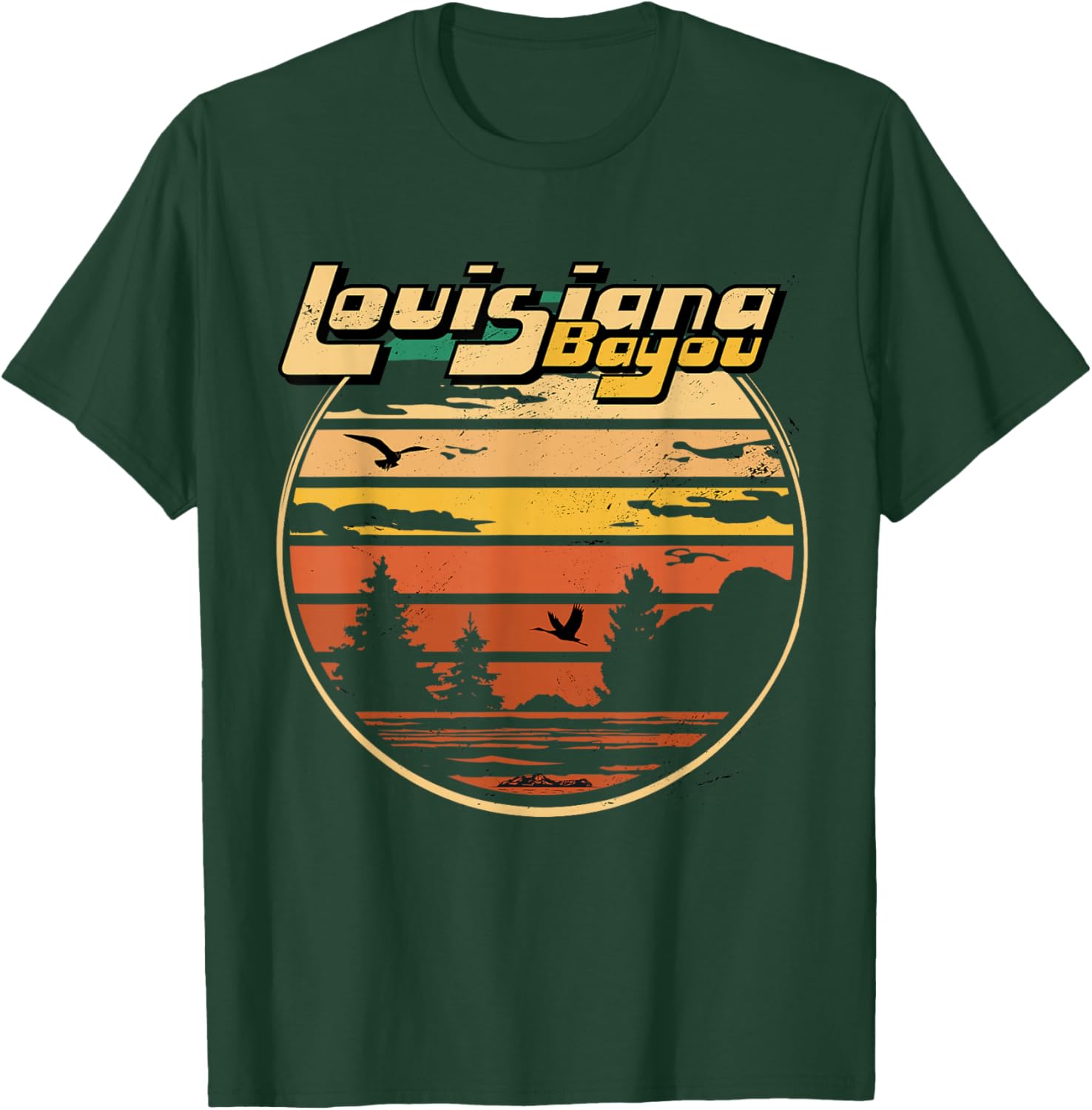 Louisiana Bayou Retro Vintage Distressed Swamp Landscape T-Shirt - T-Shirt | Forest