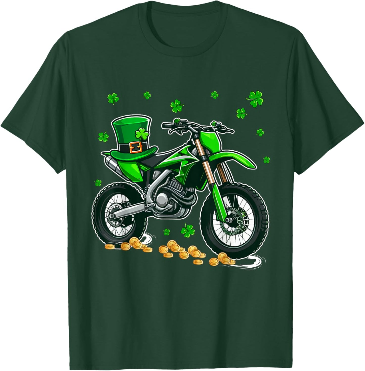 Patrick's Day Dirt Bike Shamrocks Lucky Patrick's Day Coin T-Shirt - T-Shirt | Forest