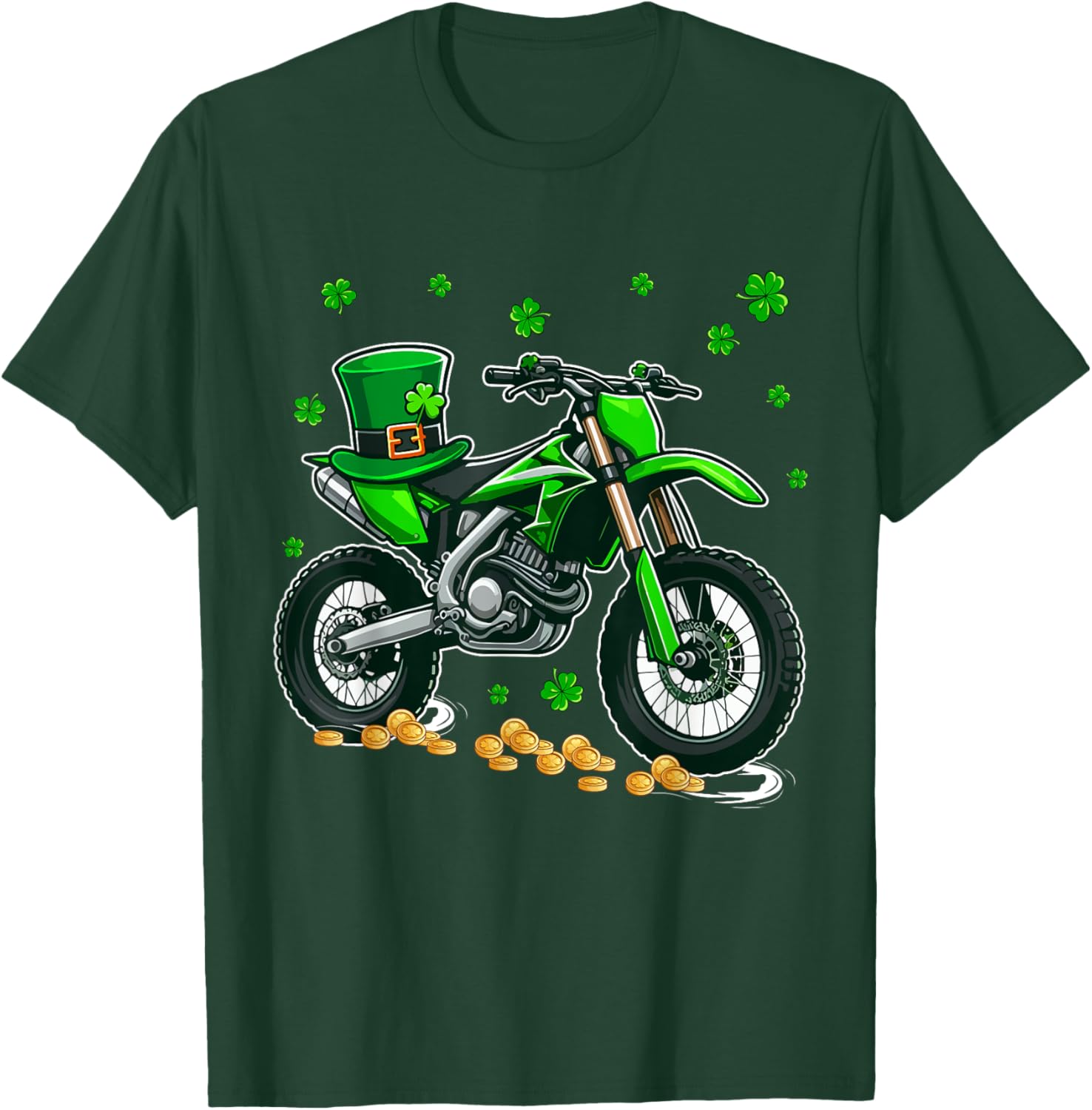 Patrick's Day Dirt Bike Shamrocks Lucky Patrick's Day Coin T-Shirt - T-Shirt | Forest