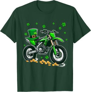 Patrick's Day Dirt Bike Shamrocks Lucky Patrick's Day Coin T-Shirt - T-Shirt | Forest
