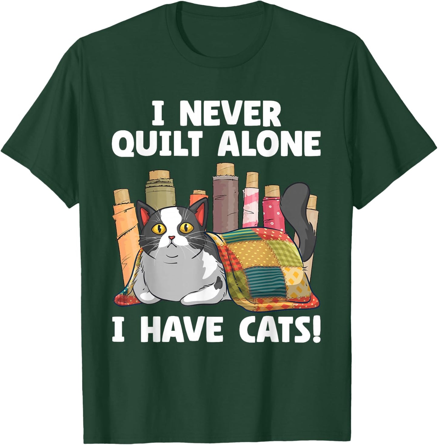 Funny Quilting Art Women Cat Quilt Sewing Quilter T-Shirt - T-Shirt | Forest