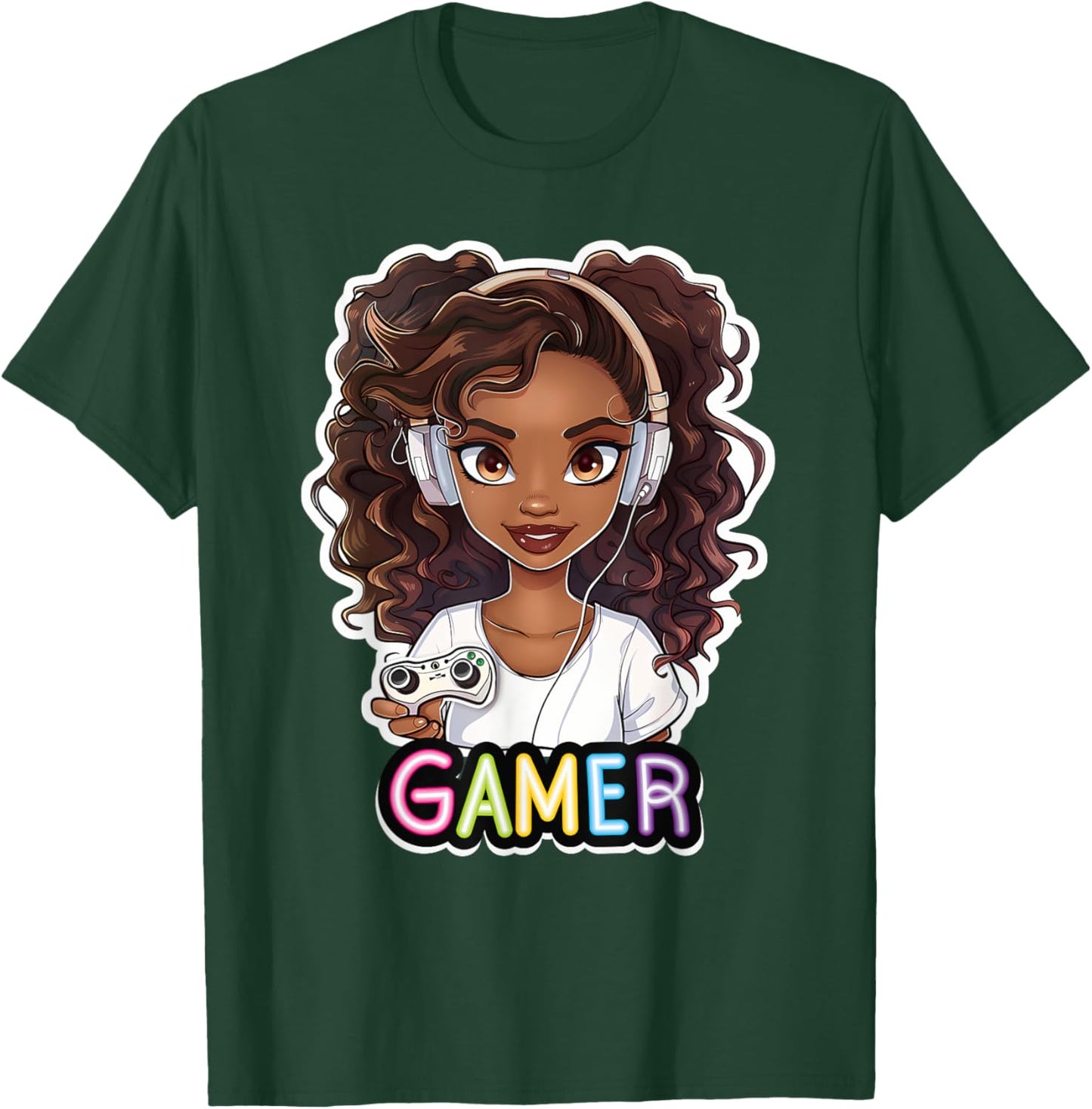 Black Girl Gamer Anime Melanin Sista Girl Afro Magic T-Shirt - T-Shirt | Forest