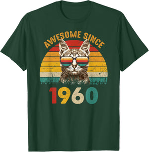 65th Birthday Gift Vintage Cat Lover Awesome Since 1960 Women T-Shirt - T-Shirt | Forest