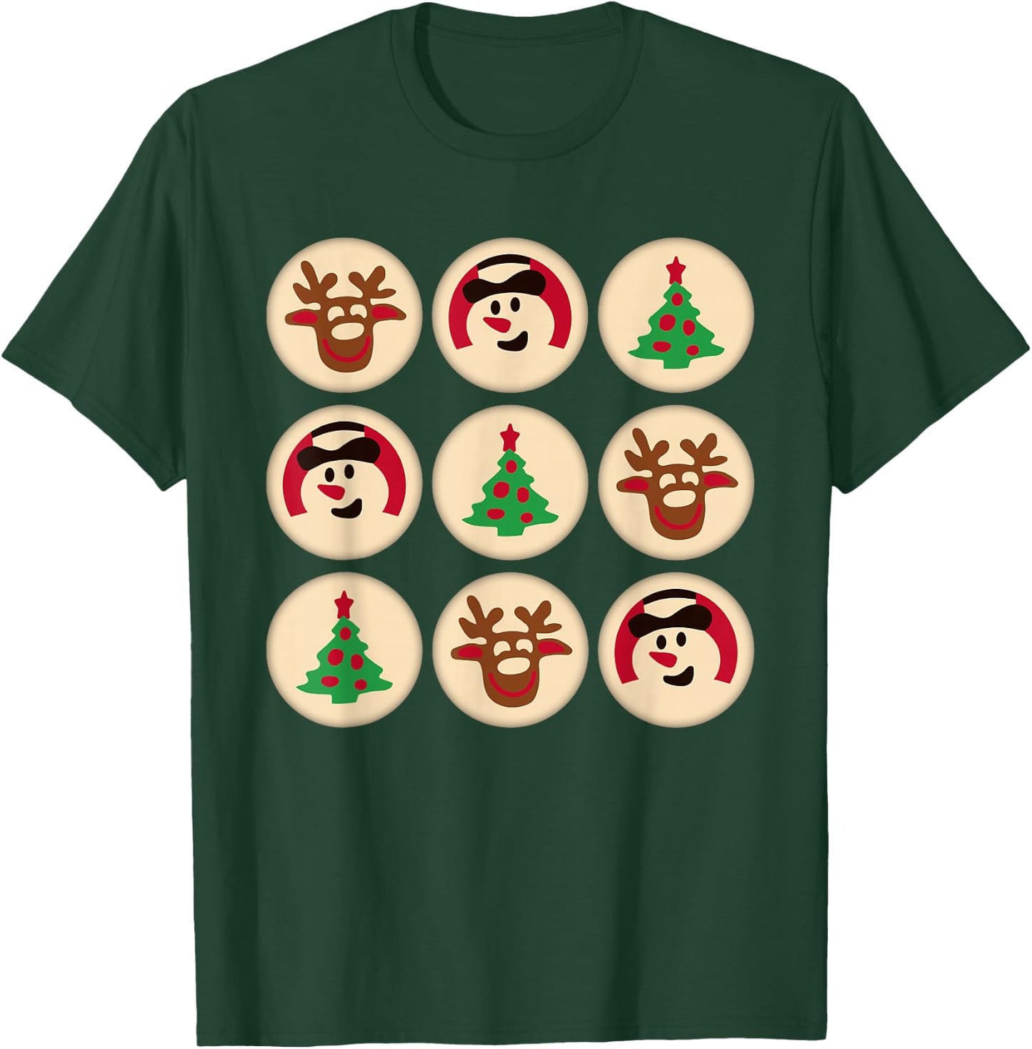 Christmas Cute Sugar Cookie Christmas Tree Snowman Reindeer T-Shirt - T-Shirt | Forest