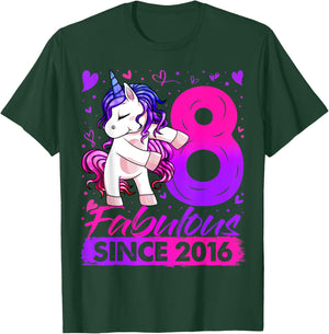 8 Years Old Flossing Unicorn Gifts 8th Birthday Girl Party T-Shirt - T-Shirt | Forest