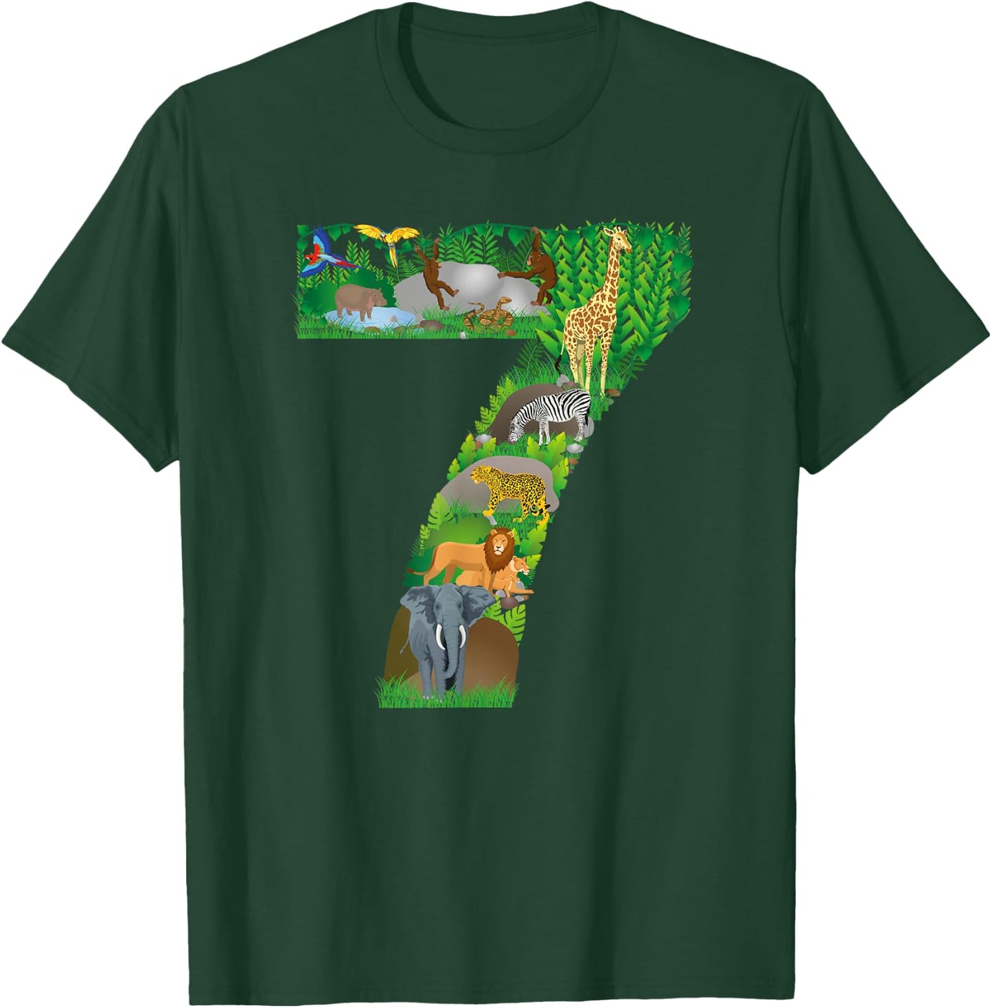 Safari Jungle Zoo Theme Animals Seventh Birthday number 7 T-Shirt - T-Shirt | Forest