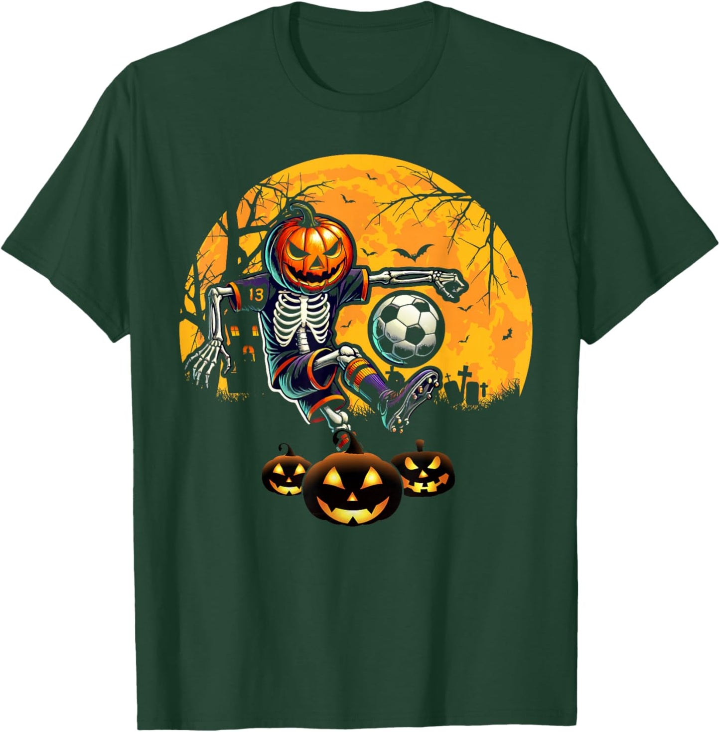 Halloween Skeleton Soccer Football Costume Boy Kids Men Teen T-Shirt - T-Shirt | Forest
