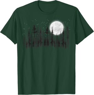 Mountain nature forest pine trees retro moon and stars T-Shirt - T-Shirt | Forest
