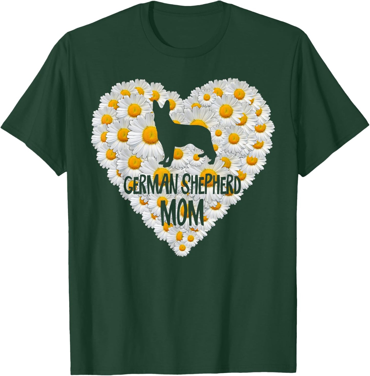 Dog Mom on Love Heart White Daisy Flowers - German Shepherd T-Shirt - T-Shirt | Forest