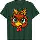 Thanksgiving Turkey Face Leopard with Glasses Bow Women Girl T-Shirt - T-Shirt | Forest