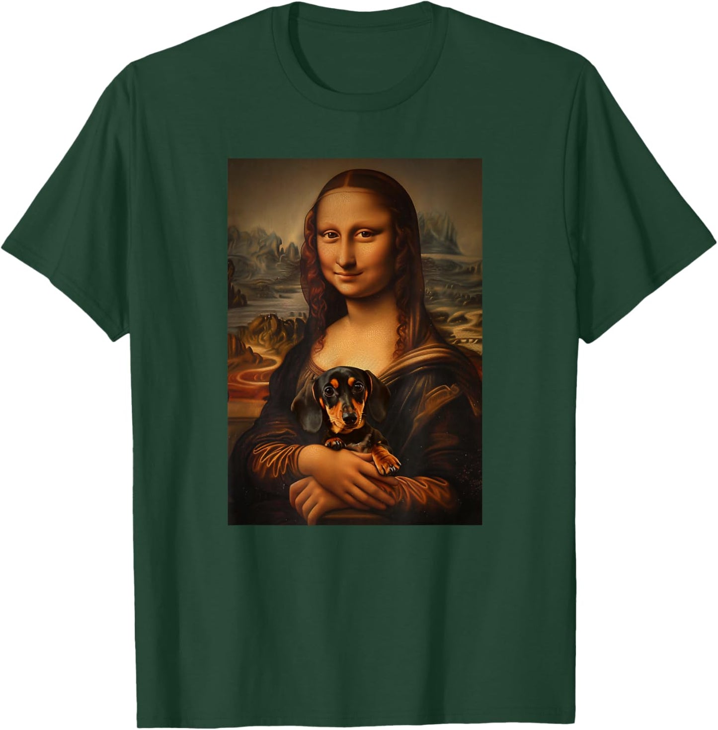 Dachshund Doxie Mona Lisa Painting Art Dog Mom Dad T-Shirt - T-Shirt | Forest