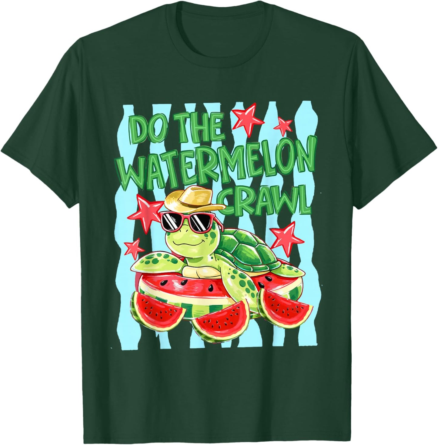 Striped Do The Watermelon Crawl Funny Turtle Summer Vacation T-Shirt - T-Shirt | Forest