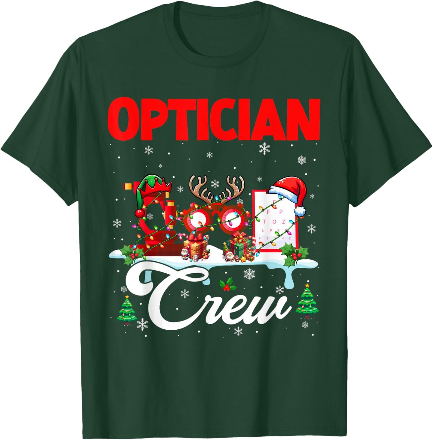 Optician Crew Christmas Santa Reindeer Elf Tools Job Team T-Shirt - T-Shirt | Forest