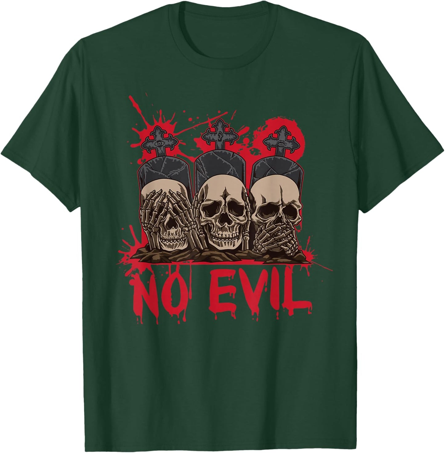 See Speak Hear No Evil Skulls Halloween Bloody Damage T-Shirt - T-Shirt | Forest