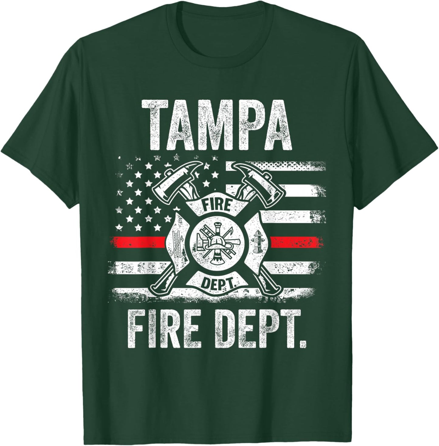 Tampa Florida Fire Department Thin Red Line Fireman T-Shirt - T-Shirt | Forest